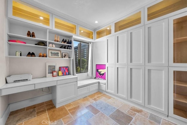 315 W 3rd St Unit 301, Long Beach, CA 90802 - office with stone tile flooring, built in study area, and recessed lighting