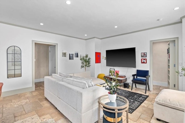 315 W 3rd St Unit 301, Long Beach, CA 90802 - living room featuring stone tile flooring, recessed lighting, and ornamental molding