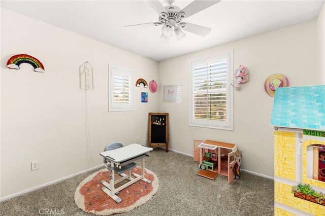 11209 Pinecone St, Corona, CA 92883 - recreation room with healthy amount of natural light, carpet, and a ceiling fan