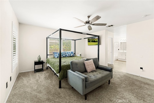 11209 Pinecone St, Corona, CA 92883 - carpeted bedroom featuring ceiling fan and ensuite bathroom