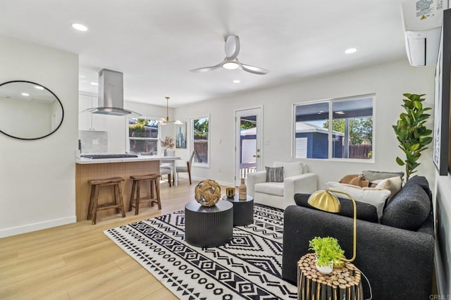 8450 Dallas St, La Mesa, CA 91942 - living area with recessed lighting, a ceiling fan, and light wood-type flooring