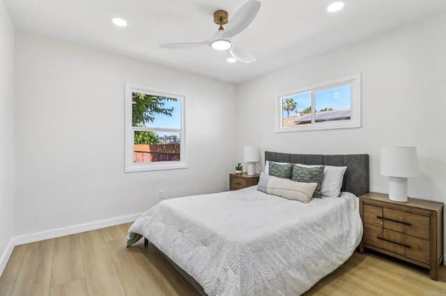 8450 Dallas St, La Mesa, CA 91942 - bedroom featuring multiple windows, light wood-style flooring, recessed lighting, and a ceiling fan