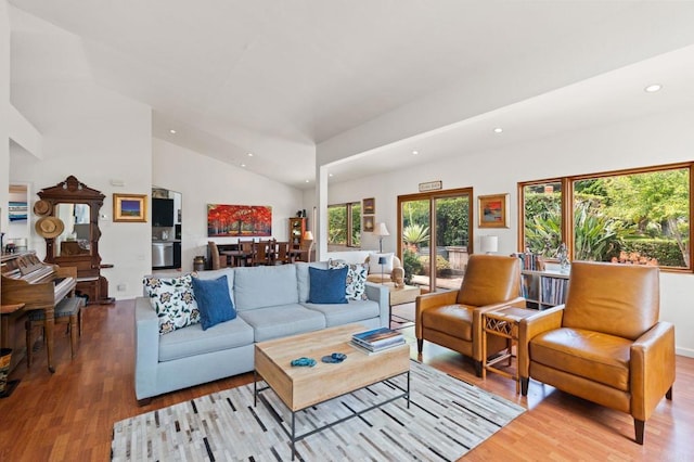 764 E Solana Cir, Solana Beach, CA 92075 - living room featuring wood finished floors, vaulted ceiling, and recessed lighting