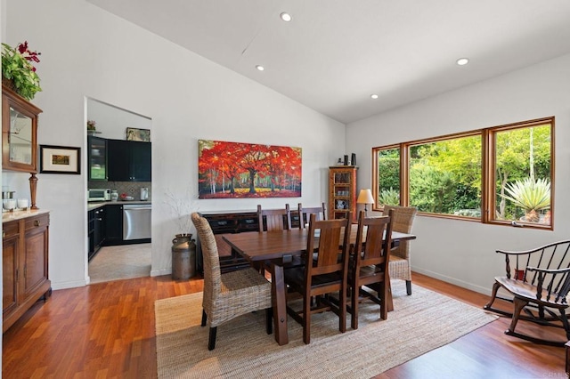 764 E Solana Cir, Solana Beach, CA 92075 - dining area with light wood-style flooring, recessed lighting, and high vaulted ceiling