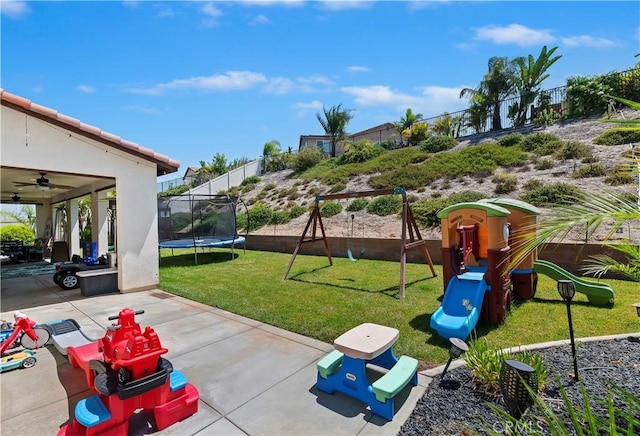 9574 Alta Cresta Ave, Riverside, CA 92508 - view of patio featuring a trampoline and ceiling fan