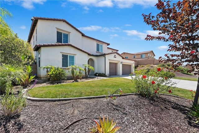 9574 Alta Cresta Ave, Riverside, CA 92508 - mediterranean / spanish home with a garage, stucco siding, a front lawn, and driveway