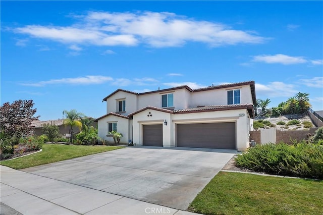9574 Alta Cresta Ave, Riverside, CA 92508 - mediterranean / spanish home featuring stucco siding, a tile roof, concrete driveway, and an attached garage