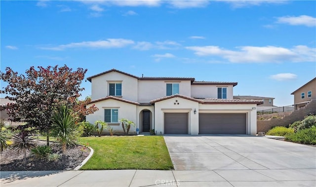 9574 Alta Cresta Ave, Riverside, CA 92508 - mediterranean / spanish house featuring stucco siding, an attached garage, concrete driveway, and a tile roof
