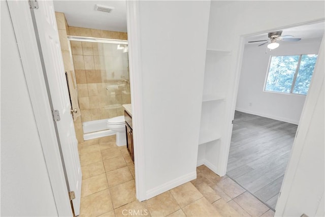 26188 Boulder Ln, Twin Peaks, CA 92391 - full bathroom with a stall shower, vanity, and tile patterned flooring