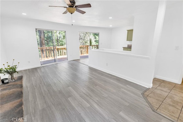 26188 Boulder Ln, Twin Peaks, CA 92391 - unfurnished living room with a ceiling fan, wood finished floors, and recessed lighting