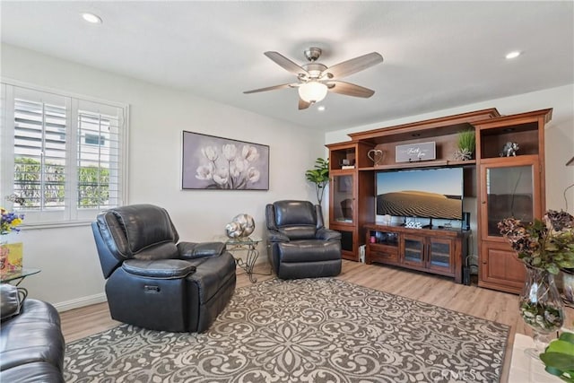 3126 E Merrygrove St, West Covina, CA 91792 - living area featuring ceiling fan, wood finished floors, and recessed lighting