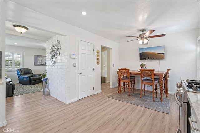 3126 E Merrygrove St, West Covina, CA 91792 - dining area featuring light wood finished floors, a ceiling fan, and recessed lighting