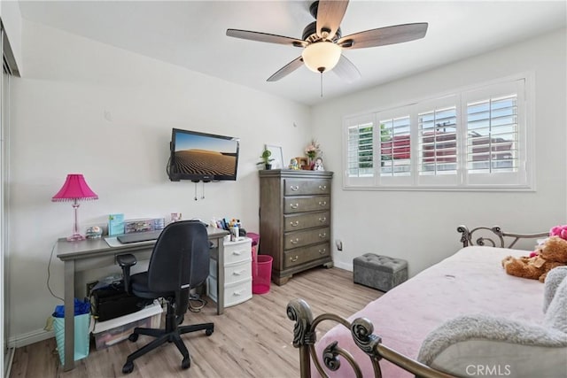 3126 E Merrygrove St, West Covina, CA 91792 - bedroom featuring wood finished floors, ceiling fan, and a desk
