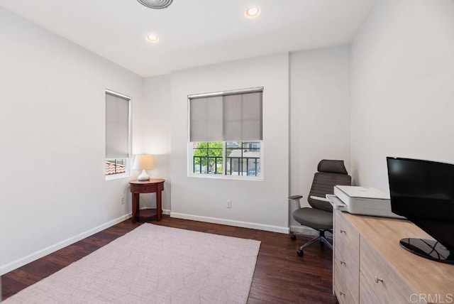 3131 Ferncreek Ln, Escondido, CA 92027 - office area featuring dark wood-type flooring and recessed lighting