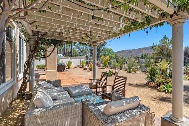 3131 Ferncreek Ln, Escondido, CA 92027 - fenced backyard with a mountain view, a patio, and outdoor lounge area