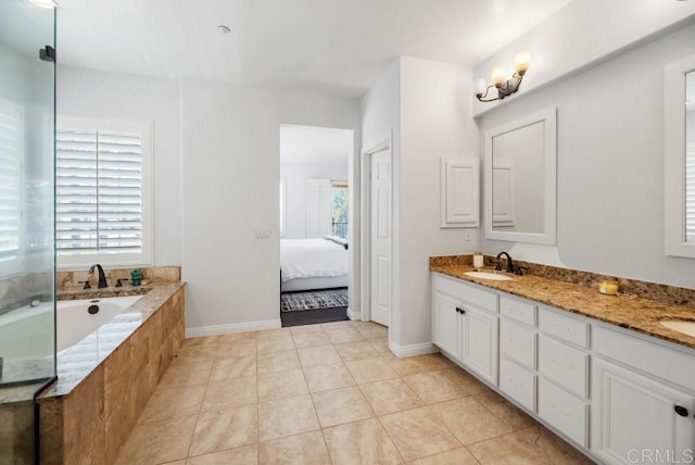 3131 Ferncreek Ln, Escondido, CA 92027 - ensuite bathroom with double vanity, a bath, and tile patterned flooring