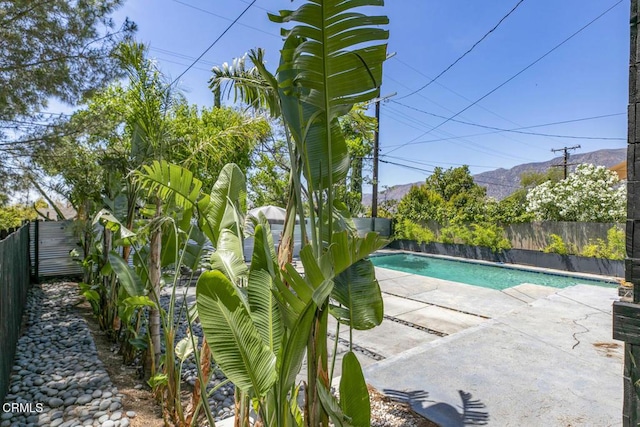 10609 Fernglen Ave, Tujunga, CA 91042 - view of swimming pool with a fenced backyard, a patio, and a mountain view