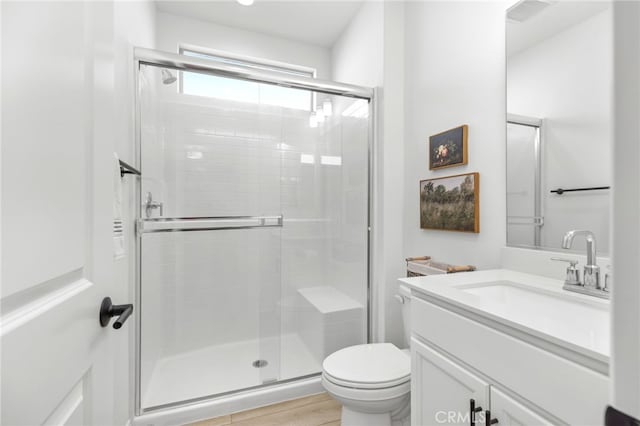 32886 Birchall Ct, Winchester, CA 92596 - full bath featuring a shower stall, vanity, and wood finished floors