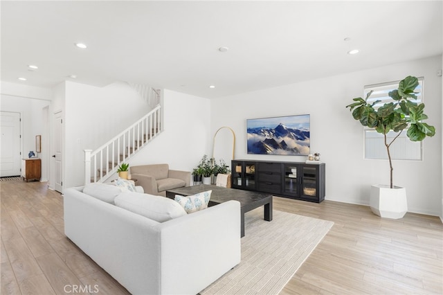 32886 Birchall Ct, Winchester, CA 92596 - living area with stairs, light wood-type flooring, and recessed lighting