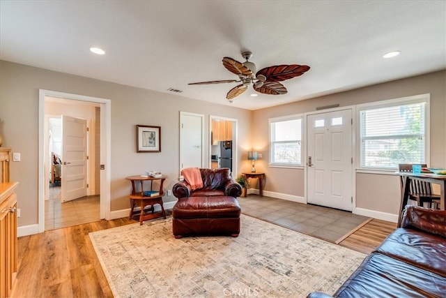 923 Farroll Ave, Arroyo Grande, CA 93420 - living room with ceiling fan, recessed lighting, and light tile patterned flooring