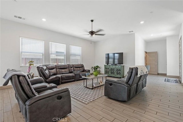 1938 N Frontier St, Hanford, CA 93230 - living area with ceiling fan, light wood finished floors, and recessed lighting