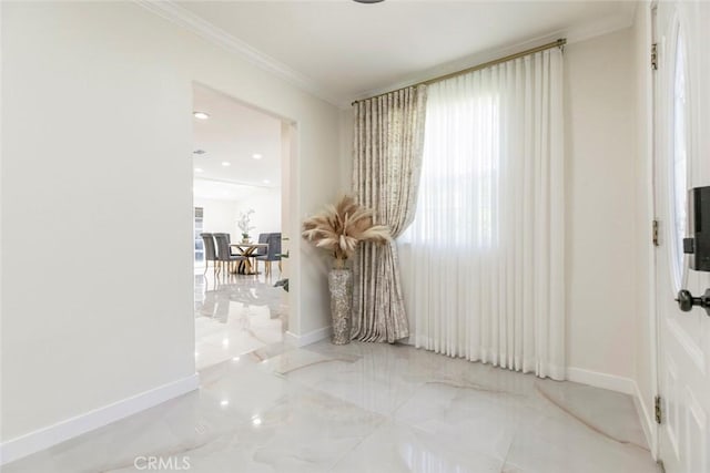 11063 White Oak Ave, Granada Hills, CA 91344 - spare room with marble tiled flooring, ornamental molding, and healthy amount of natural light