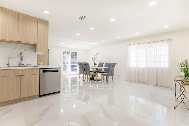 11063 White Oak Ave, Granada Hills, CA 91344 - kitchen with dishwasher, light brown cabinets, modern cabinets, and recessed lighting