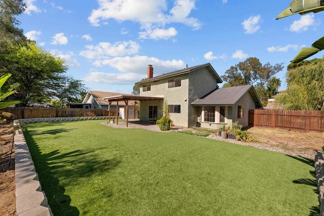 1161 Senwood Way, Fallbrook, CA 92028 - back of house with a patio area, stucco siding, a fenced backyard, and a chimney