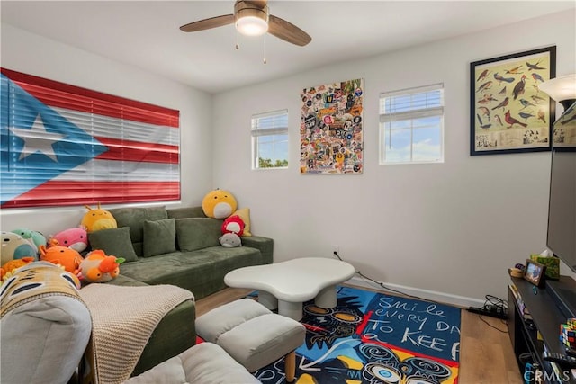 401 Lupine Way, Oceanside, CA 92057 - living area with wood finished floors and a ceiling fan