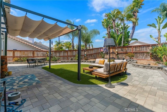 401 Lupine Way, Oceanside, CA 92057 - fenced backyard featuring a patio, an outdoor hangout area, outdoor dining space, and a pergola