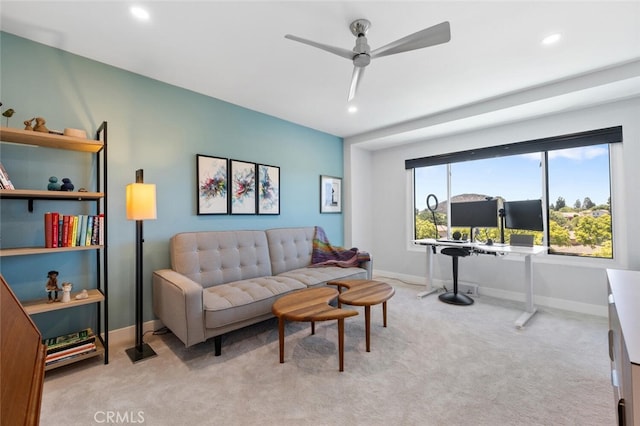1579 Via Parque, Thousand Oaks, CA 91360 - living area with a ceiling fan, light colored carpet, and recessed lighting
