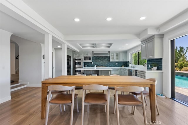 1579 Via Parque, Thousand Oaks, CA 91360 - dining space with light wood finished floors, recessed lighting, and stairway