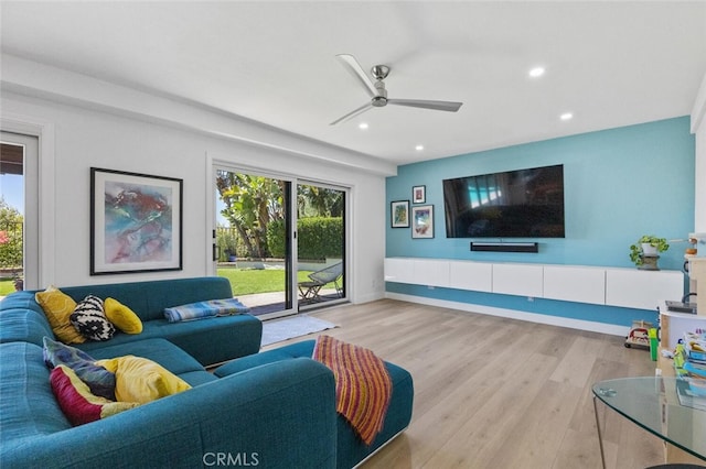 1579 Via Parque, Thousand Oaks, CA 91360 - living room with wood finished floors, a ceiling fan, and recessed lighting