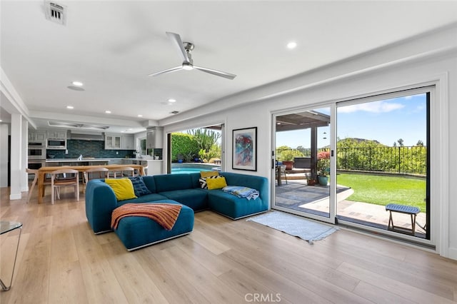1579 Via Parque, Thousand Oaks, CA 91360 - living room featuring ceiling fan, light wood-style flooring, and recessed lighting