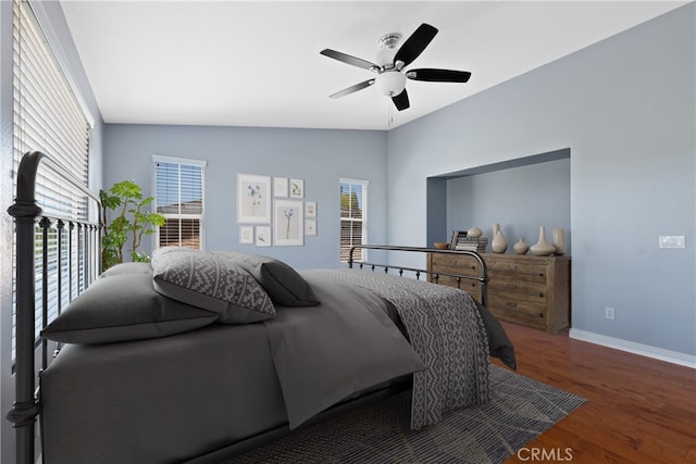 32522 Safflower St, Winchester, CA 92596 - bedroom with wood finished floors, a ceiling fan, and lofted ceiling