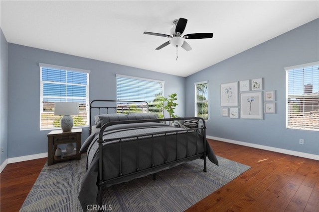 32522 Safflower St, Winchester, CA 92596 - bedroom featuring dark wood-type flooring, lofted ceiling, and ceiling fan