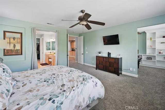 29160 Harmony Way, Saugus, CA 91390 - carpeted bedroom with a ceiling fan and connected bathroom
