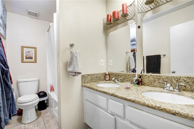 20290 E Arrow Unit C, Covina, CA 91724 - full bathroom with double vanity, tile patterned floors, and shower / bath combination with curtain