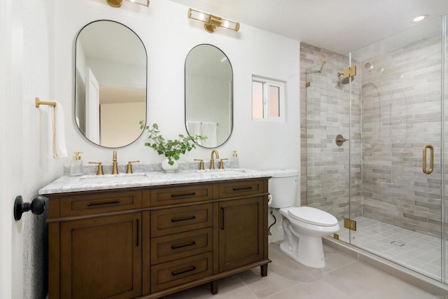 7284 W Point Ave, La Mesa, CA 91942 - bathroom featuring double vanity, tile patterned floors, and a shower stall