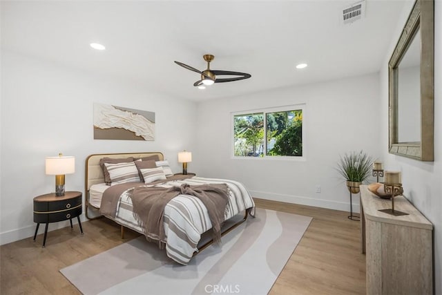 3253 San Amadeo Unit P, Laguna Woods, CA 92637 - bedroom featuring recessed lighting, wood finished floors, and a ceiling fan