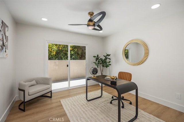 3253 San Amadeo Unit P, Laguna Woods, CA 92637 - office space featuring ceiling fan, recessed lighting, and light wood-style floors