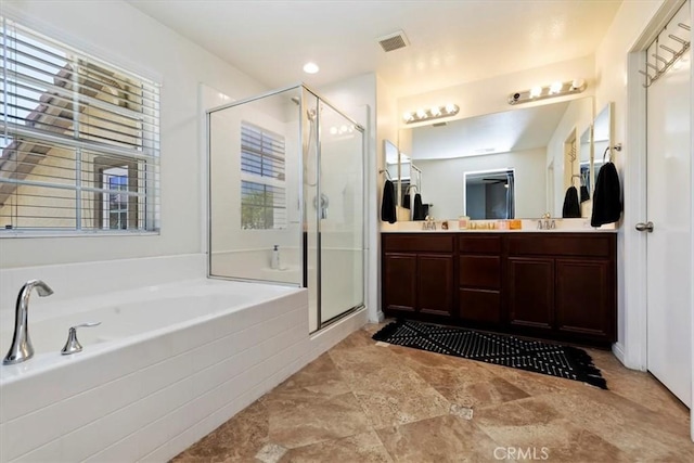 10349 Cooks Dr Unit 2, Rancho Cucamonga, CA 91730 - bathroom with a stall shower, a garden tub, and double vanity