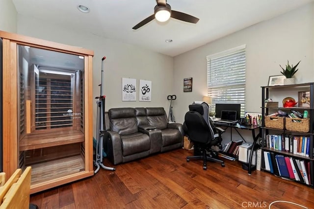 10349 Cooks Dr Unit 2, Rancho Cucamonga, CA 91730 - office with ceiling fan, wood finished floors, a sauna, and recessed lighting
