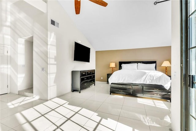 1549 Hillcrest Dr, Pomona, CA 91768 - bedroom with lofted ceiling, tile patterned flooring, and a ceiling fan