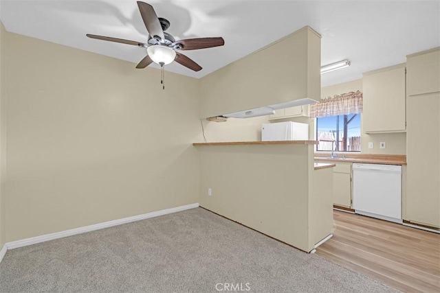 675 S College Ave, Claremont, CA 91711 - kitchen featuring white appliances, ceiling fan, light countertops, and light carpet
