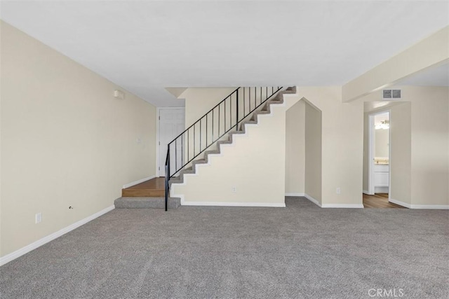 675 S College Ave, Claremont, CA 91711 - unfurnished living room featuring stairs and carpet floors