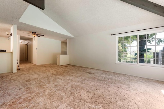 6157 Hillary Ct, Riverside, CA 92506 - unfurnished living room with lofted ceiling, carpet flooring, a textured ceiling, and ceiling fan