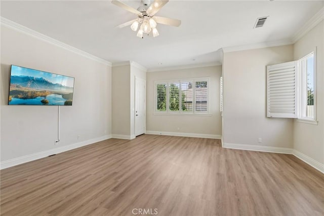 16860 Rayen St, Northridge, CA 91343 - unfurnished room with light wood-style flooring, crown molding, and ceiling fan