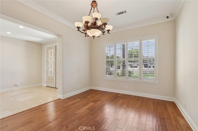 16860 Rayen St, Northridge, CA 91343 - unfurnished room featuring a chandelier, crown molding, and hardwood / wood-style floors