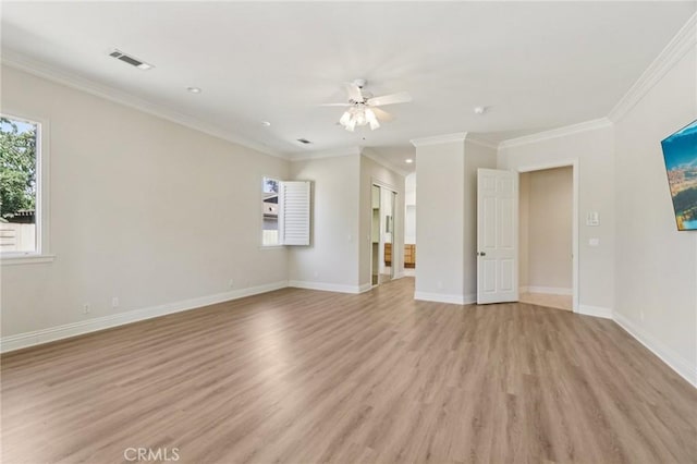 16860 Rayen St, Northridge, CA 91343 - empty room with light wood finished floors, a ceiling fan, and crown molding